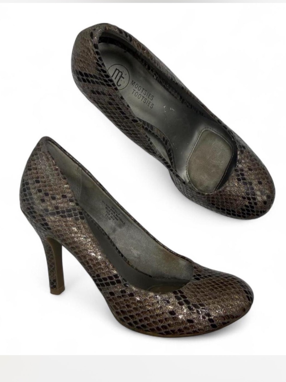 Mootsies Tootsies metallic snakeskin print high-heeled pumps